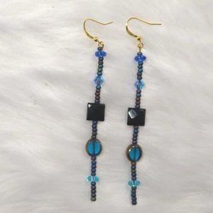 Long Dangle Handcrafted Earrings With Black Onyx About 3"